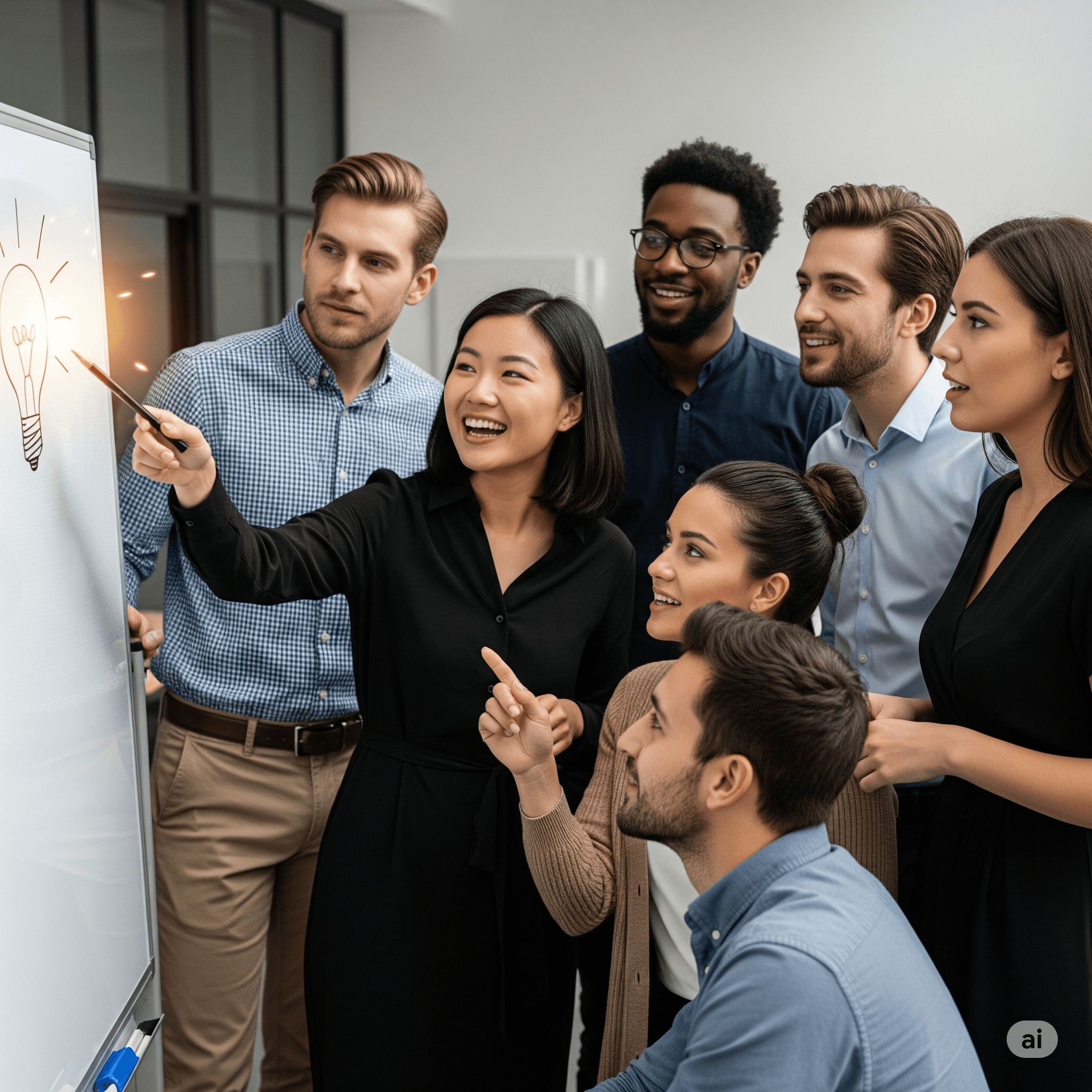 Illustration of a lightbulb moment with people collaborating