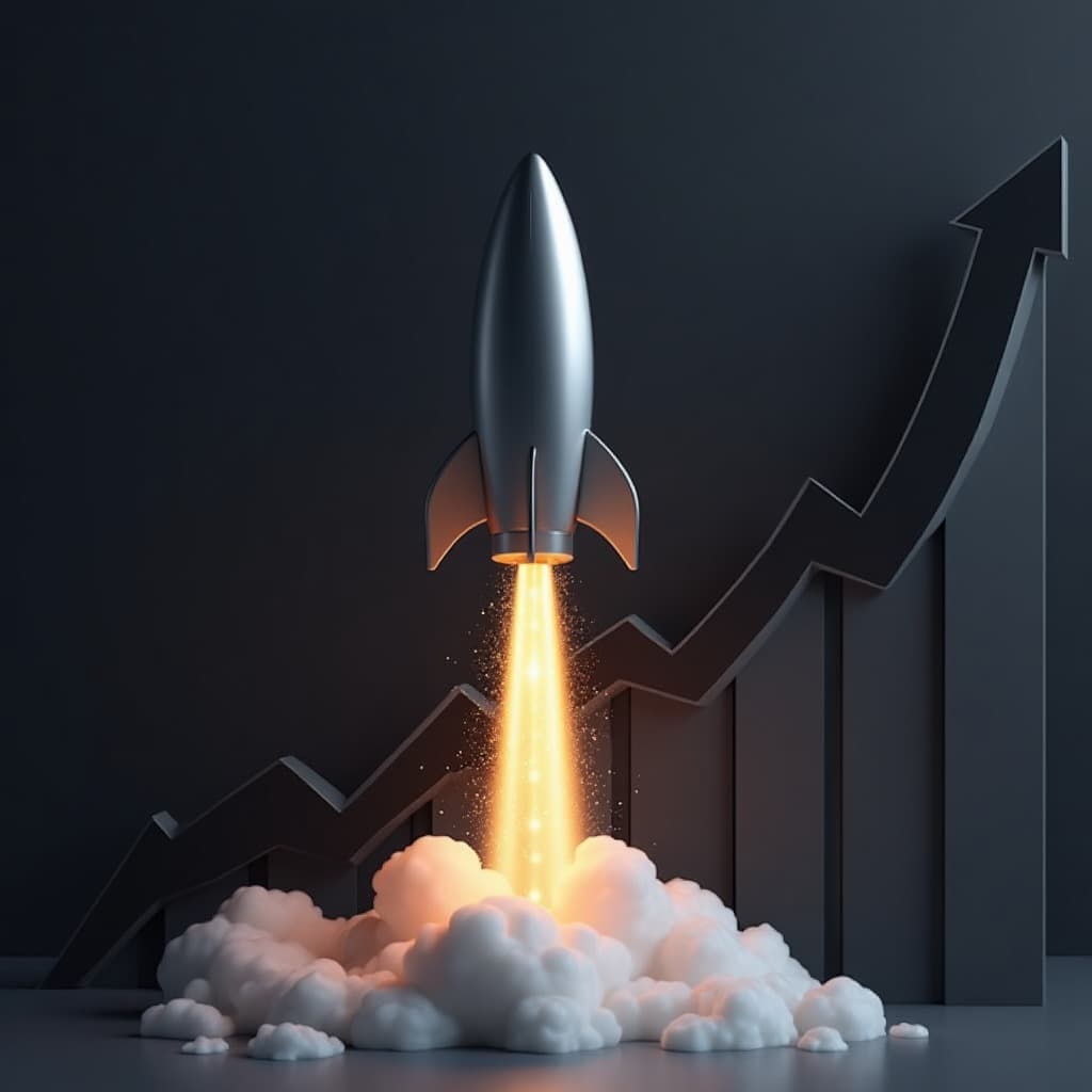 Illustration of a rocket launching upwards signifying growth and success