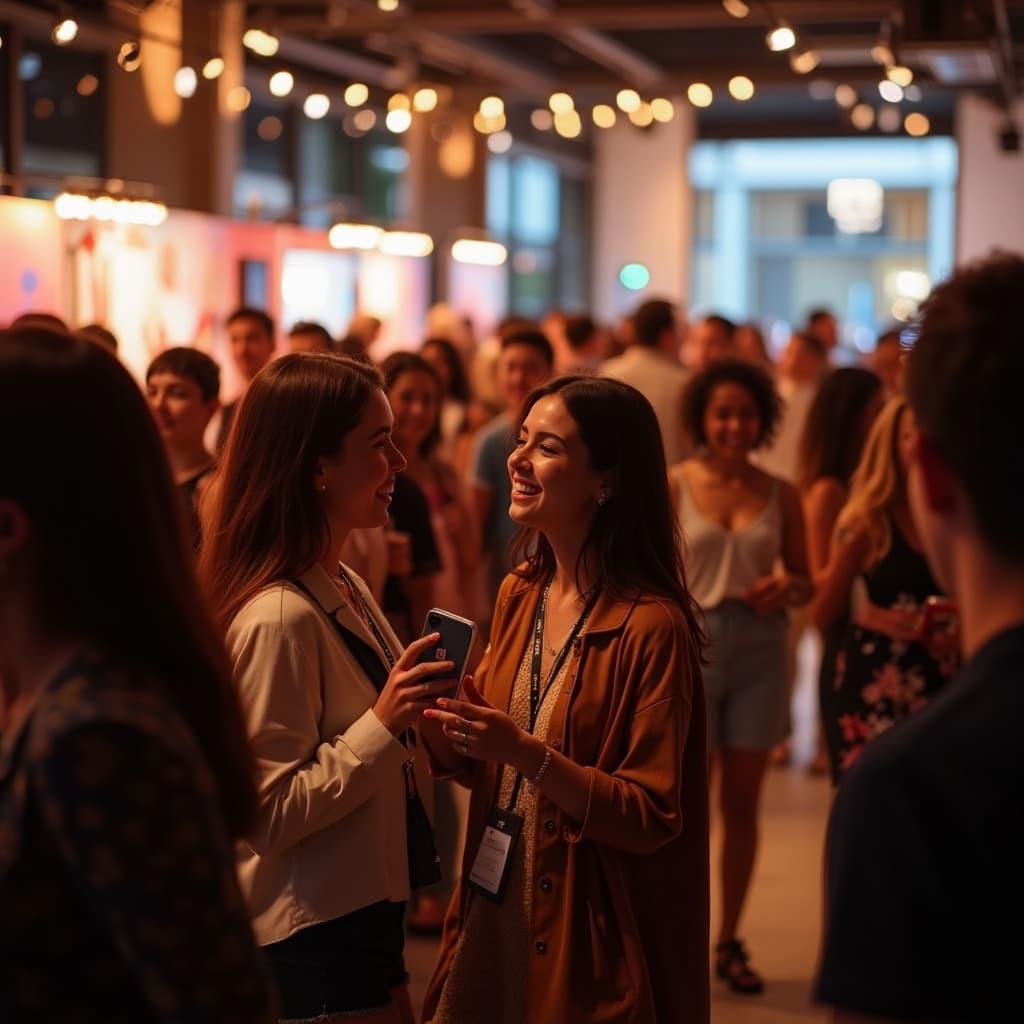 Diverse group of creators networking and collaborating